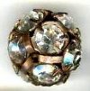 1 12mm Round Antique Copper with Crystal Rhinestones